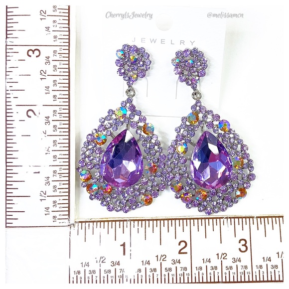 Lavender Austrian Crystal Formal Prom Pageant Chandelier Earrings - Picture 6 of 7
